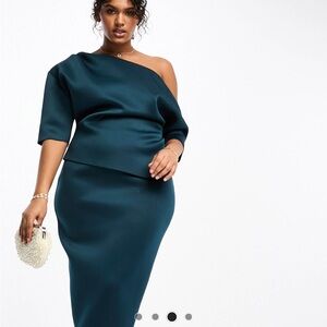 ASOS Curve Teal One Shoulder Dress